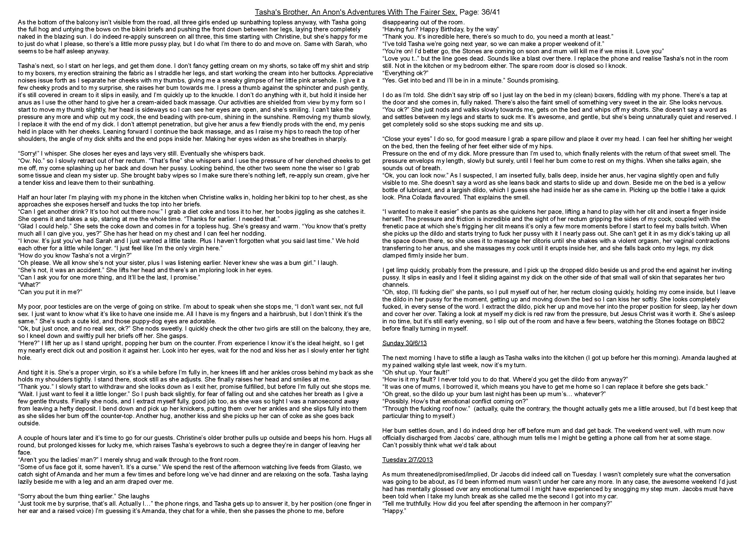 Anon's sister comes into the shower with him. Anon's meets her friend, and discovers family secrets.